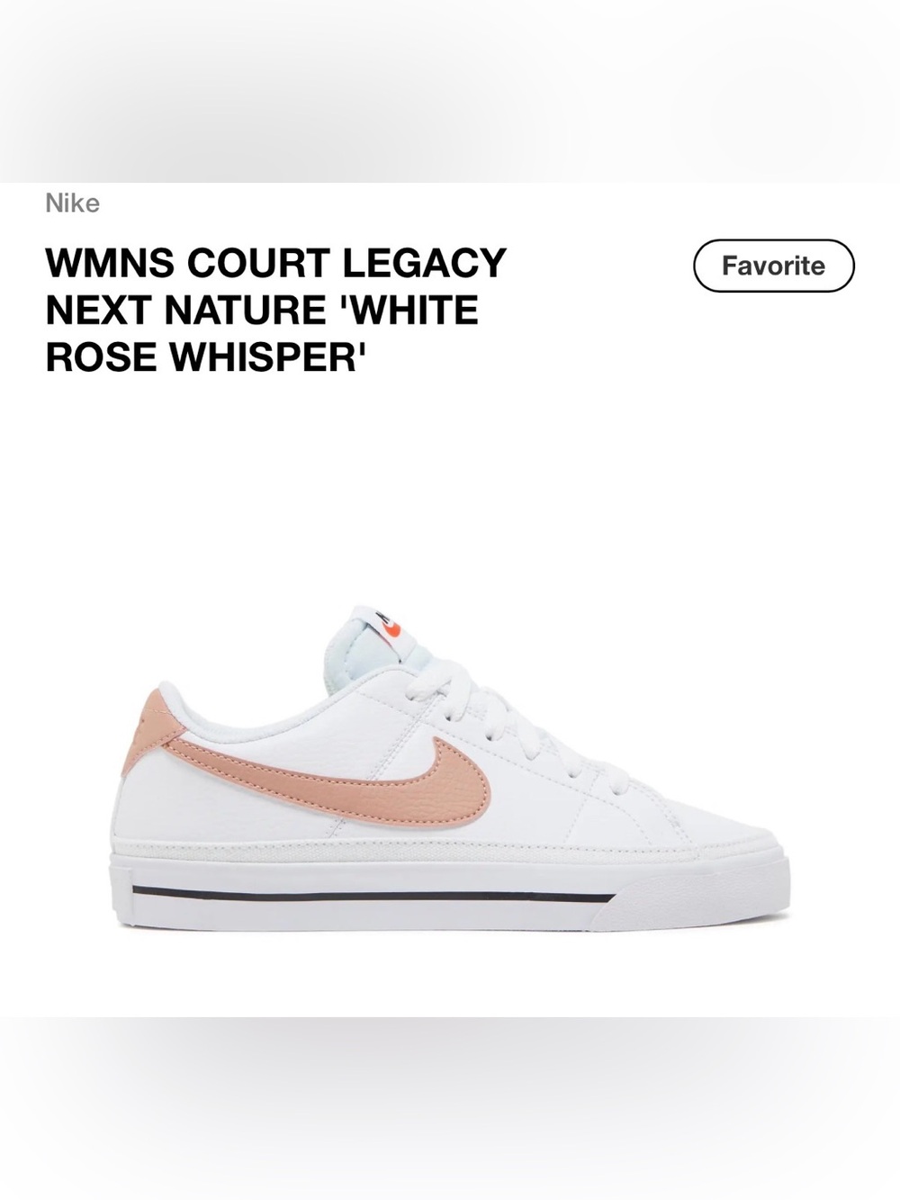 Nike Women’s Court Legacy with Blush Pink Swoosh Size 8